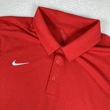 Nike Dri-Fit Bright Red White Embroidered Swoosh Mens SZ XL Golf Polo Shirt