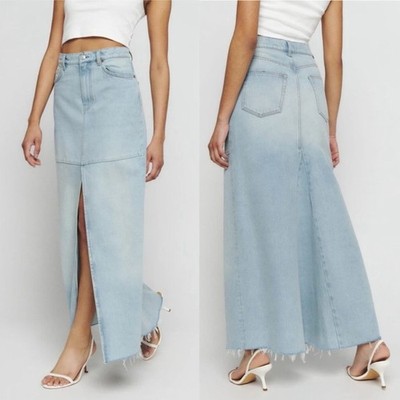 NEW! REFORMATION Tazz Tahoe Light Wash br Denim Maxi Skirt, SIZE 27 1106