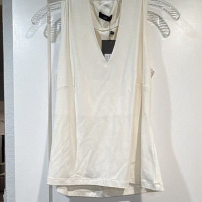 RUTI White Solid V-Neck Sleeveless Tank Top Womens Size 1 Regular