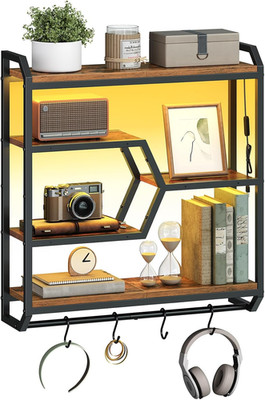 27.5'' Floating Shelf with LED Lights, Gaming LED Wall Mounted Shelf with Hanging
