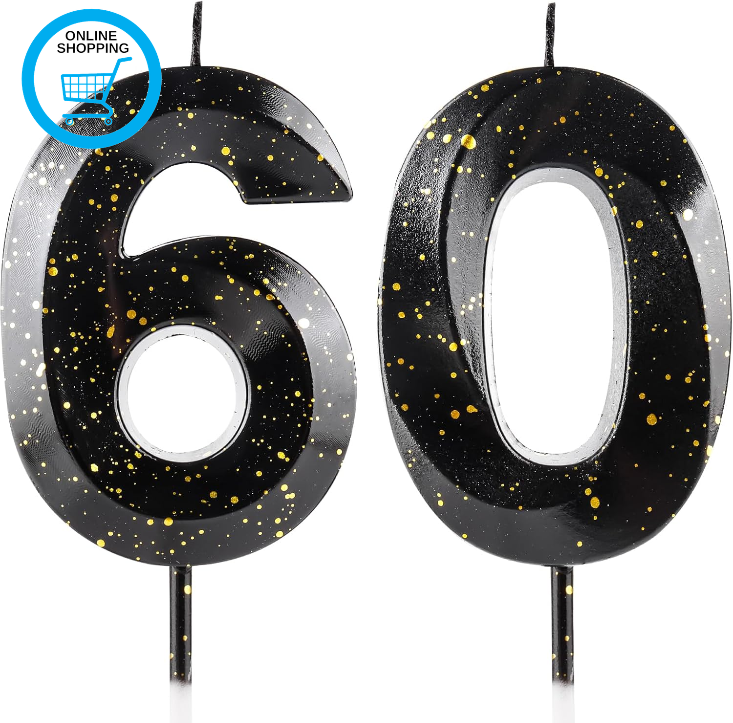 Number 60 Candles 60Th Birthday Candles 3D Black Gold Happy Birthday Candle Prem