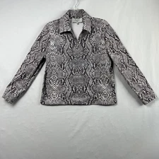 St John Sport by Marie Gray Jacket Womens Small Snakeskin Print Zip White Brown