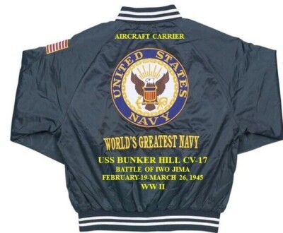 USS BUNKER HILL CV-17*BATTLE IWO JIMA 1945 EMBROIDERED SATIN JACKET(BACK ONLY)