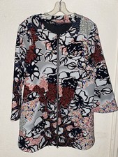 BRYN WALKER Multi-Color Floral Print Exposed Two-Way Zip Front Coat Jacket S