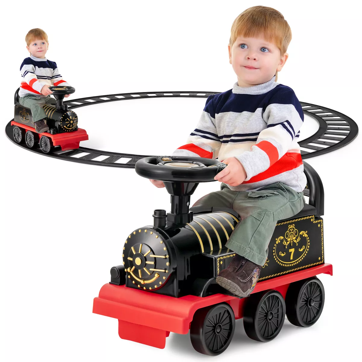 6V Electric Kids Ride On Train Motorized Train Toy w Track 6 Wheels Black