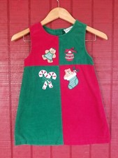 Vintage Rare Editions Embroidered Christmas Corduroy Dress Red Green Sz 6