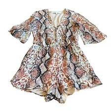 Lovers  Friends Epiphany Shorts Romper Snake Print Flowy Lace Up Size Small