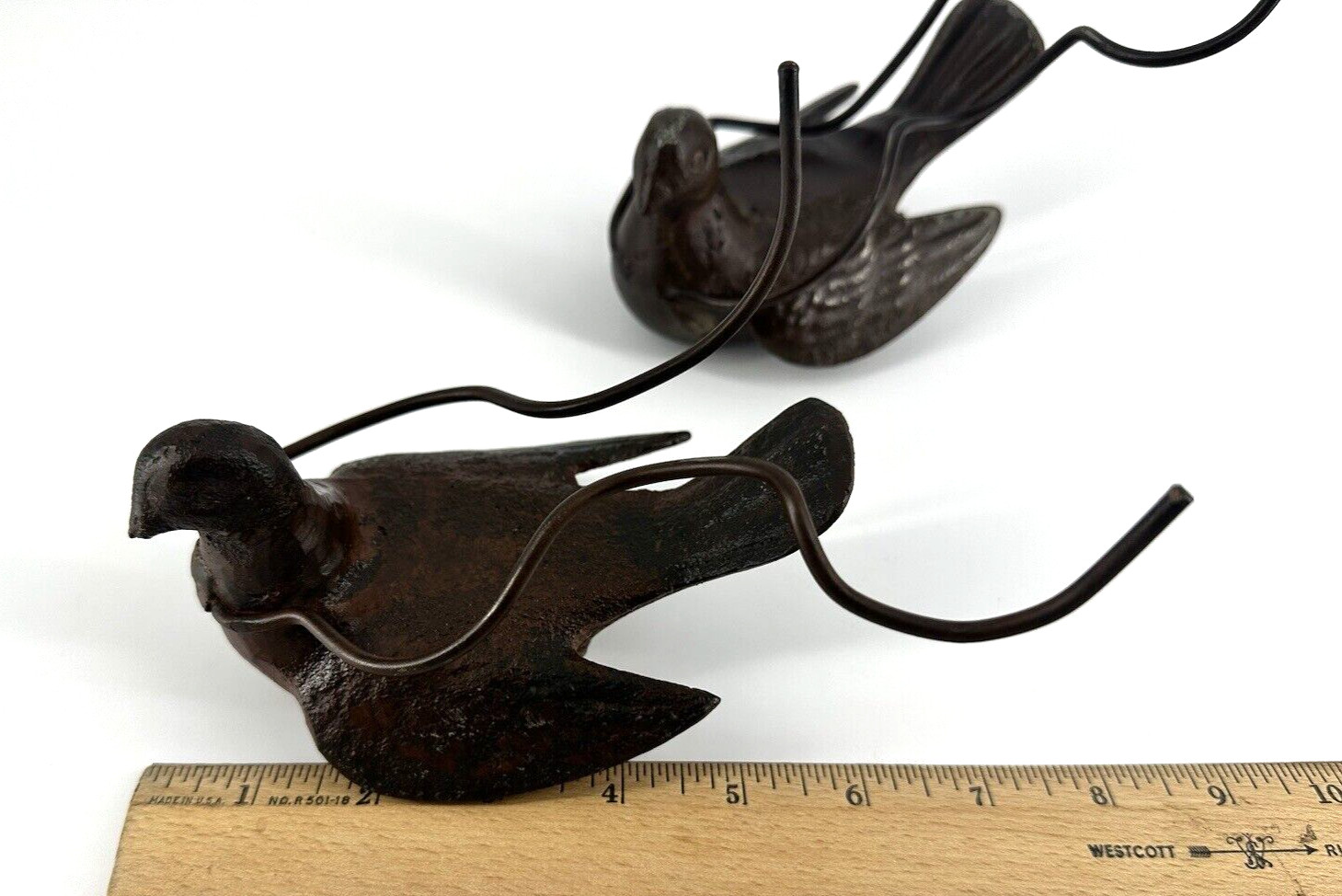 Jan Barboglio iron BIRDS DOVE two (a PAIR) 2 hand FORGED Candleholder RARE 3x6"