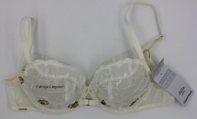 NWT Chantelle C12M10 ''Fleurs'' Balconette Full Cup 3-Part  Lace Bra, Ivory / Gold