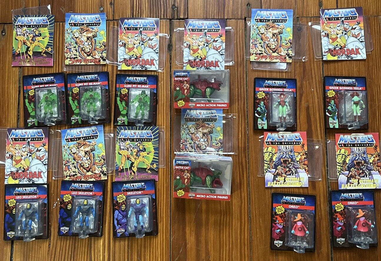 Worlds Smallest Masters of The Universe Micro Figures Lot Of 12 + 12 COMICS 2022