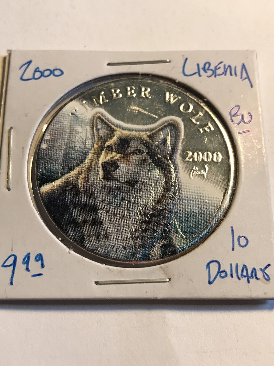 2000 Timber Wolf $10 Republic of Liberia Colorized Coin North
