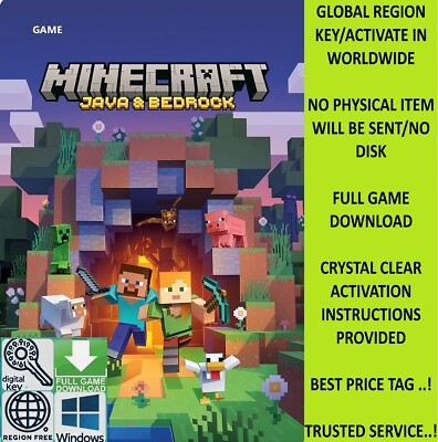 Minecraft: Java & Bedrock Edition (PC) Windows Key No DISCs/DVD Global Key
