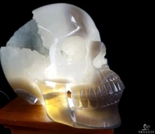 Lifesized 7.7" Agate Amethyst Geode Carved Crystal Skull, Realistic