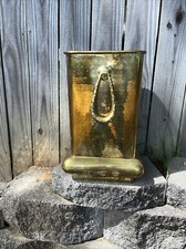 Vintage Heavy Solid Brass Umbrella Stand Cane Holder Two Handles 18" Tall Italy