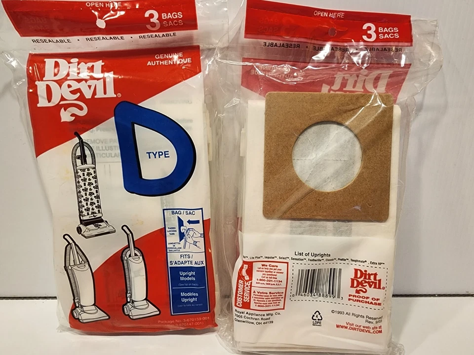 Dirt Devil Vacuum Bag Replacement Type D   5 x 3 = 15 Bags New/Sealed - Image 3 of 3