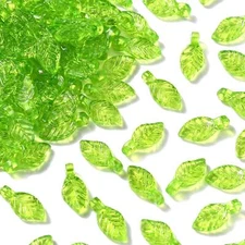 100x Transparent Acrylic Tree Leaf Charms Green Leaf Pendants for Jewelry Making
