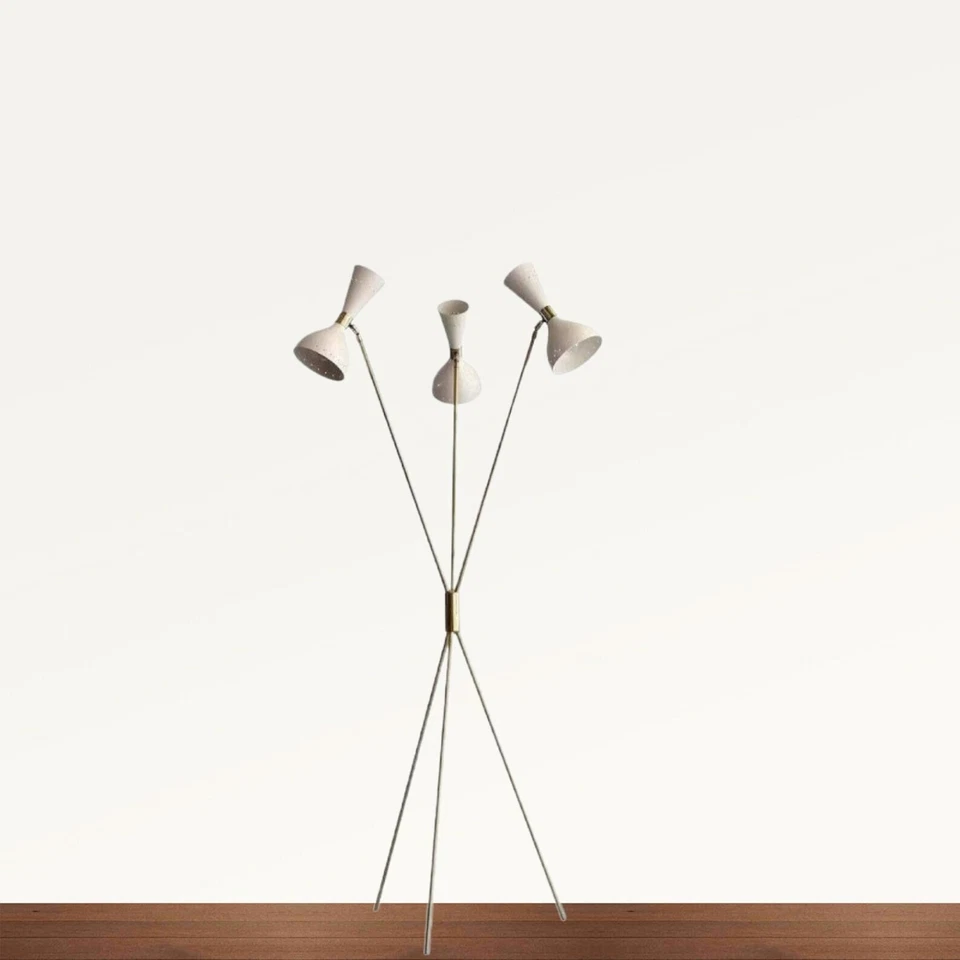 Lámpara de pie estilo Stilnovo de 3 brazos Mid Century lámpara Sputnik de latón Foto 4 de 4