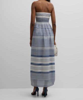$1698 Lafayette 148 Women's Blue Striped Silk Strapless Maxi Dress Size 12  | eBay
