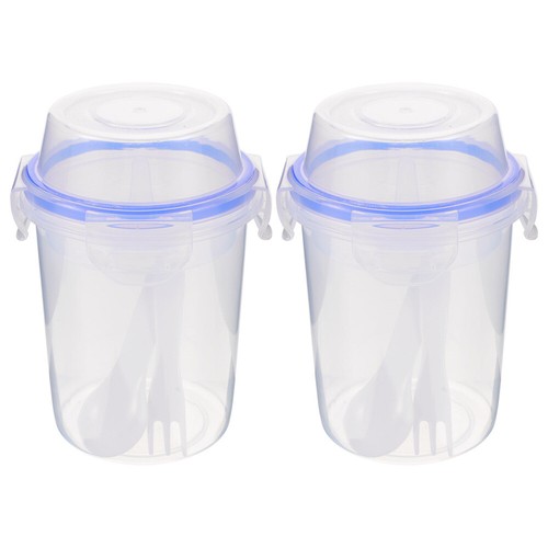2pcs Double Layer Breakfast Plastic Oatmeal Container Yogurt Cups
