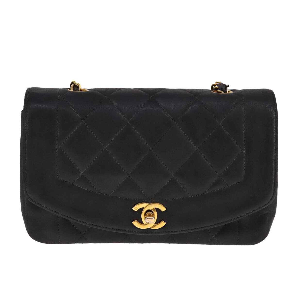 CHANEL Diana 23 Chain Shoulder Bag Lamb Skin Black Gold CC