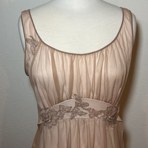 VTG Kayser Taupe Grecian Nightgown Chiffon Overlay Lace Applique Sz 32 Small EUC - Picture 3 of 5