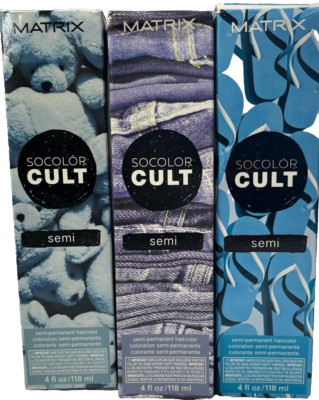 3 MIXED MATRIX CULT SEMI PERM COLOR 4 oz  STONEWASHED DENIM DUSTY BLUE AQUA BAY