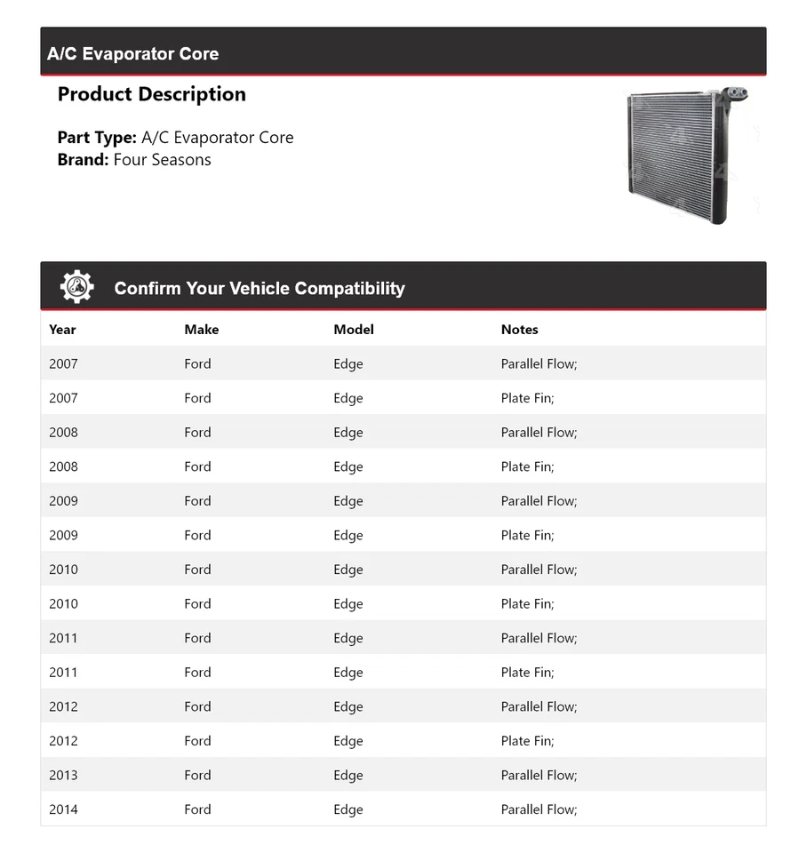 Núcleo evaporador de aire acondicionado Ford Edge 2007-2014 4 estaciones 2008 2009 2010 2011 2012 Foto 2 de 4