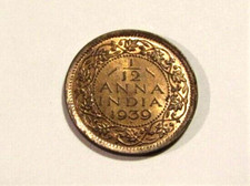 India 1939-B 1/12 Anna Bronze Au Coin