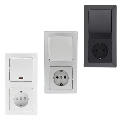 CHILITEC, ETT Lichtschalter mit Steckdose Schutzkontakt Unterputz Wechsel Ein / Aus-Schalter