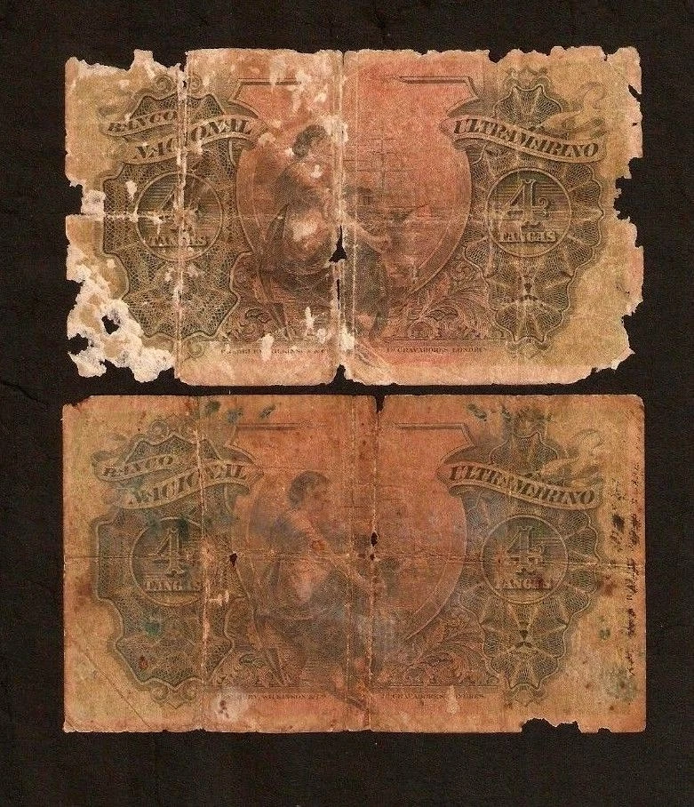 PORTUGUESE INDIA 4 TANGAS P-19A 1917 x 1 Pcs INDIAN SHIP TYPE II RARE MONEY NOTE - Image 3 of 3