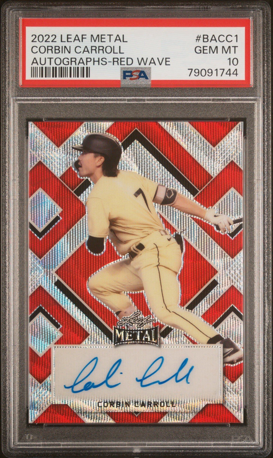 2022 Leaf Metal Autographs Red Wave #BACC1 Corbin Carroll RC PSA 10 [2/3] POP 1