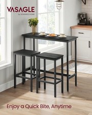 Ebony Black Industrial Bar Table Set With 2 Stools, Breakfast Bar 100x40cm