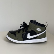 Niño pequeño Jordan 1 Mid (TD) Talla 10C Negro Blanco Oliva Baloncesto Street Jumpman