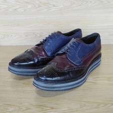 PRADA Wingtip Brogue Derby  Brown/Blue Leather Platform Men's Size: EU42 US9