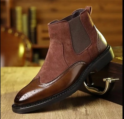 Men's classic solid colour slip-on chelsea boots PU upper Durable Rubber sole..