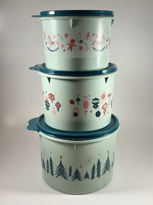 Limited Edition Tupperware Christmas Holiday One Touch Stacking Canister Set New