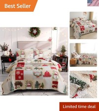 Cozy Christmas Quilt Set - 90x90 Queen, Snowman Design with 2 Matching Shams
