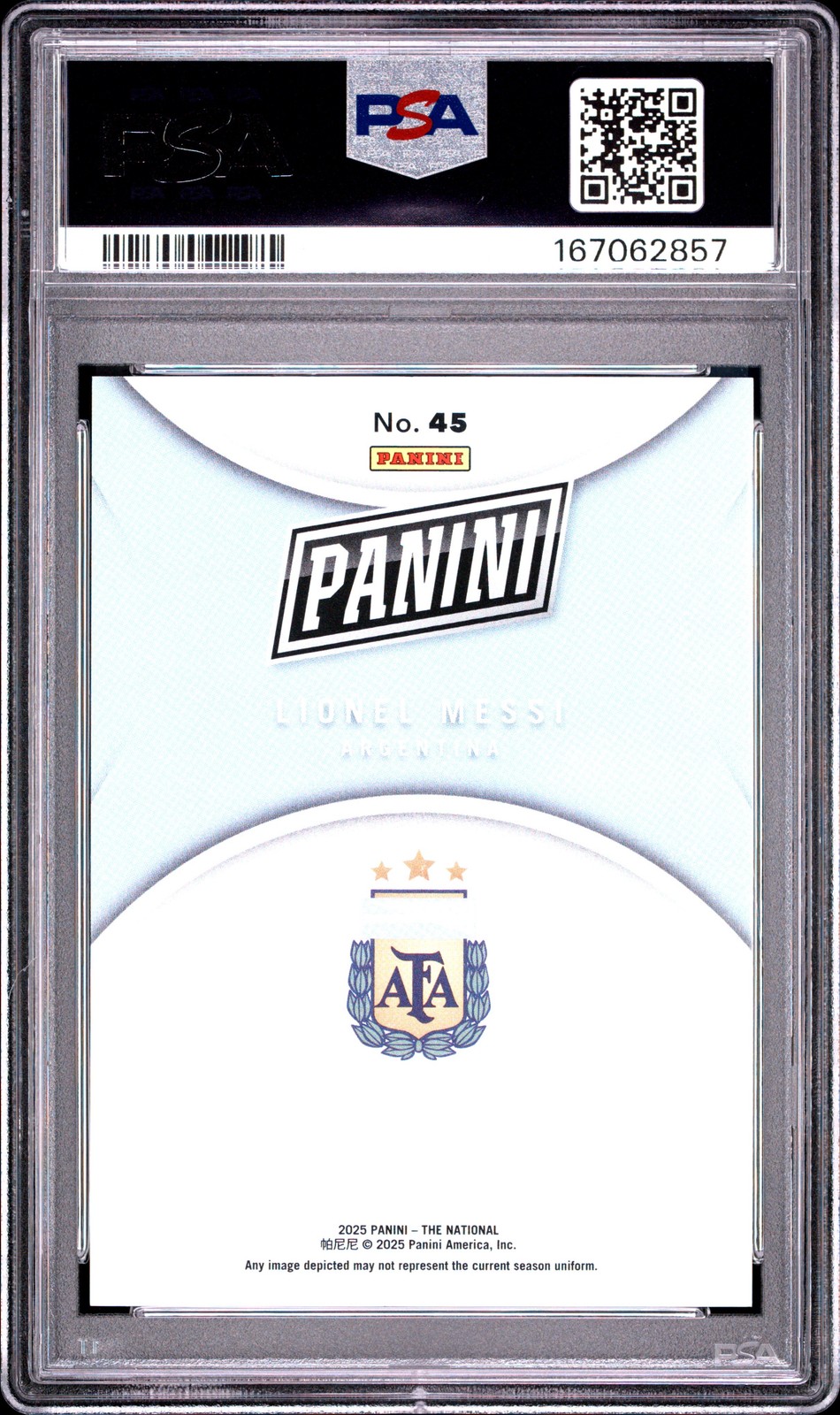 2025 PANINI NSCC SILVER PACK ORANGE #45 LIONEL MESSI 199/199 PSA 9 view 2