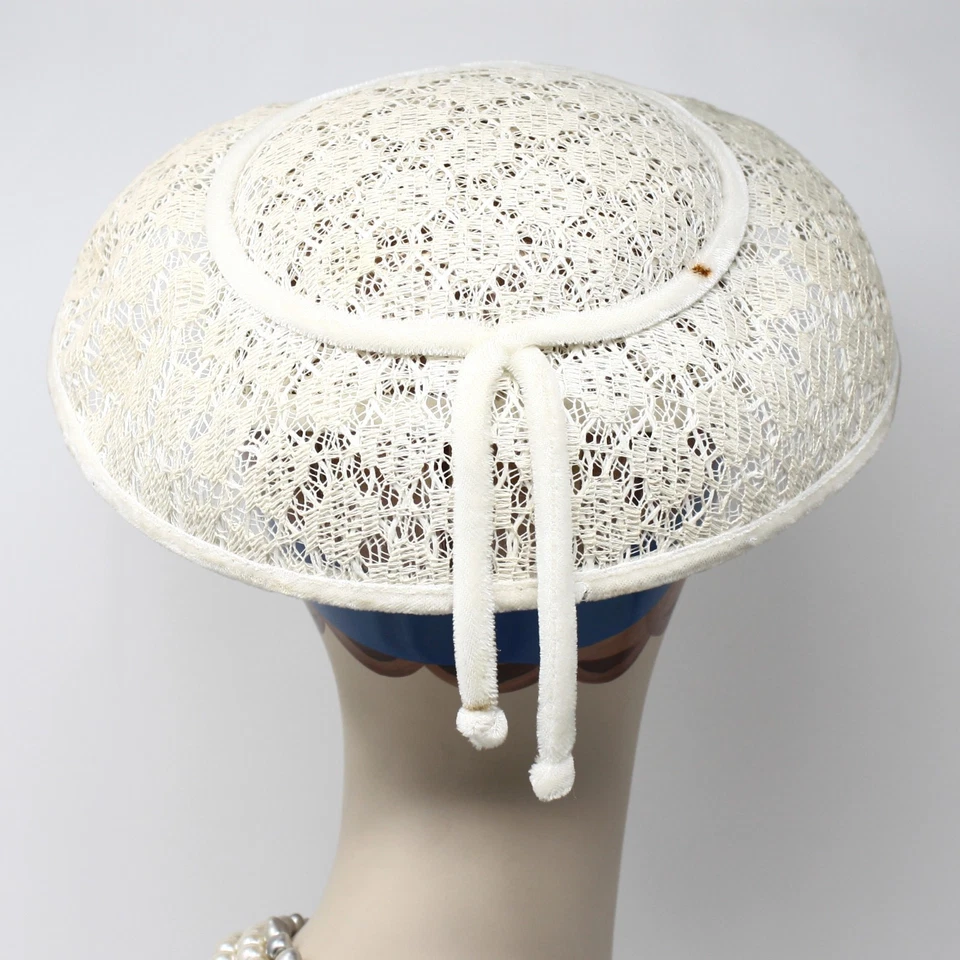 Vintage Ivory Lace Platter Hat 50s Wide Brim Wedding or Garden Party - Hey Viv - Image 4 of 4