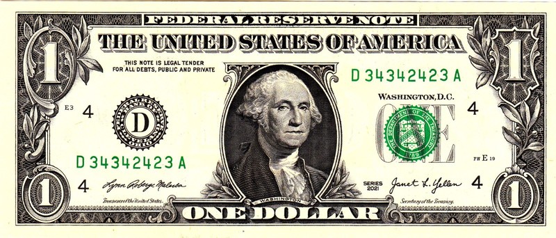$1 2021 Fancy Serial  Uncirulated CU D34342423A
