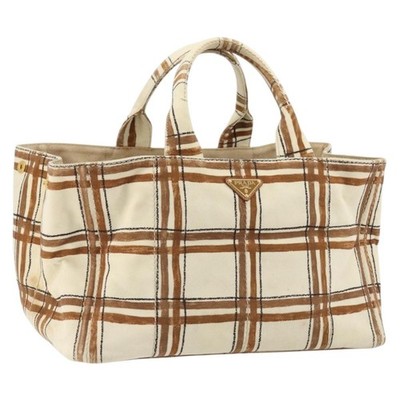 PRADA Canapa GM Tote Bag Canvas Beige Gold Auth BA12356