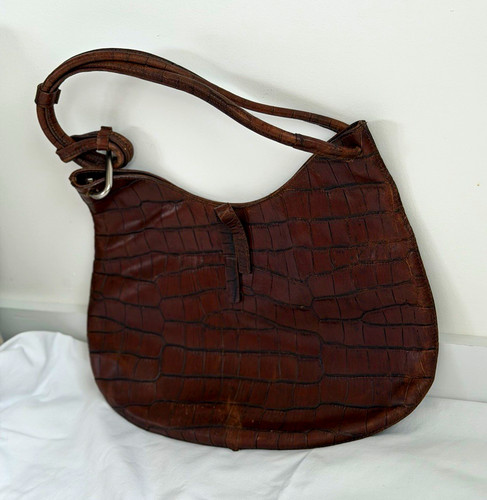 Maurizio Taiuti Brown Alligator Embossed Shoulder Bag Zip Made in Italy