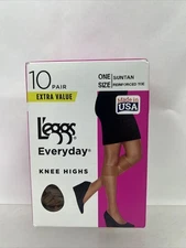 L’eggs 43275 10 Pairs One Size Suntan Everyday Knee Highs Q00J97 UGLY BOX