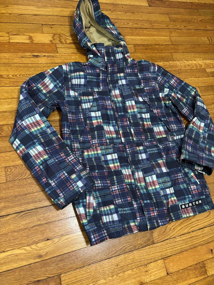 Burton Mens Gore-Tex Snowboard Jacket Sz Large Blue Madras Plaid MB Murdoc - Image 3 of 4