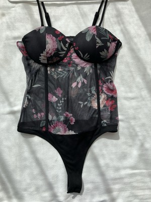 NWOT Willow Sheer Black Floral Mesh Teddy Cheeky Size Large