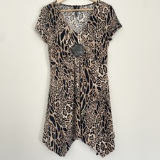 Vintage 2000s Fashion Fair Leopard Print Mini Dress Size M Y2K Assymetrical