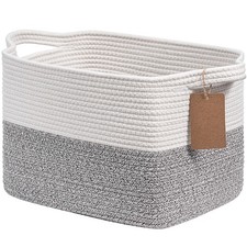 13x10x9 Inches Gray and White Woven Rope Square Storage Basket with Handles