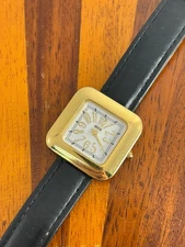 Vintage Guess Watch Women Gold Tone White Dial Black Band 31mm New Battery