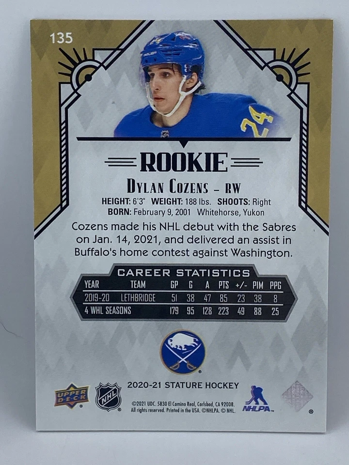 2020-21 Stature Rookie /399 Dylan Cozens #135 Sabres 134/399 - Image 2 of 2