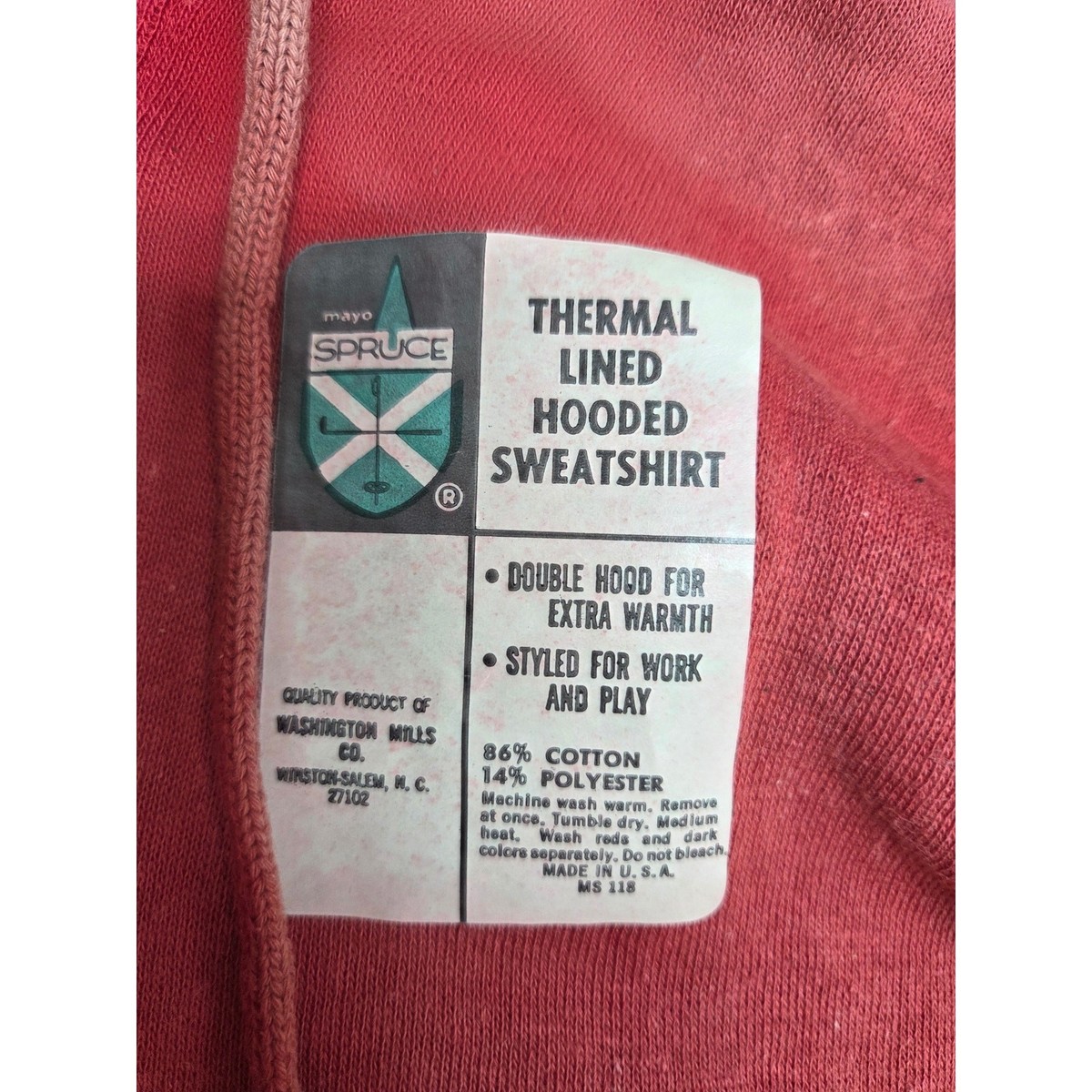 VTG 60s 70s Mayo Spruce FADED Red Hoodie Sweatshirt Thermal